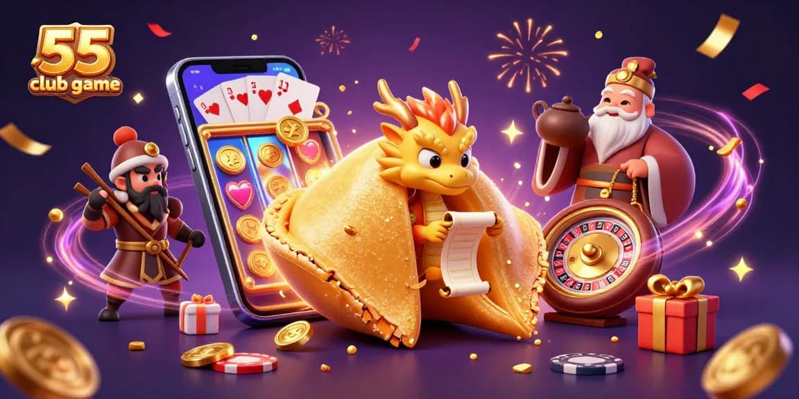 Experience the thrill with 55 club game as a wise dragon unveils fortunes amidst vibrant casino symbols.