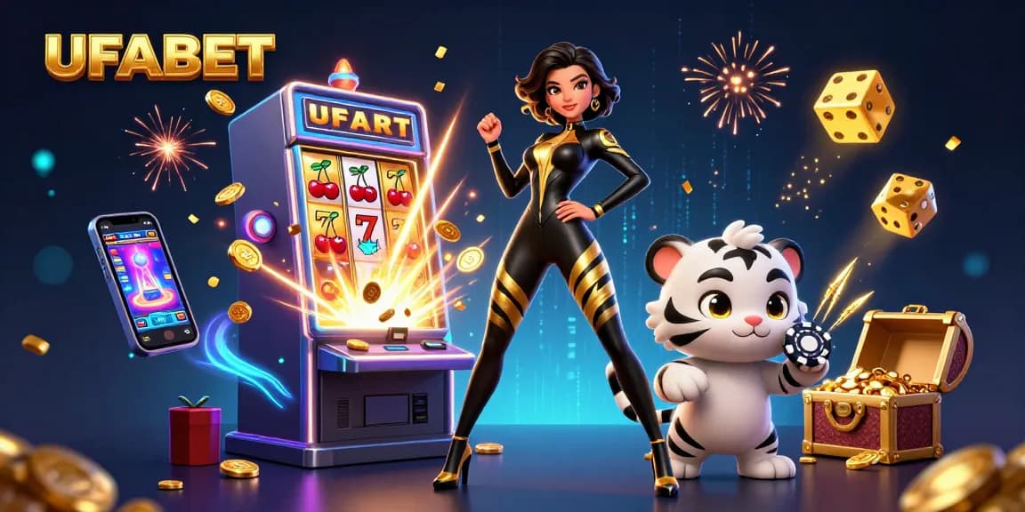 Experience UFABET's thrilling gaming action with stunning characters and vibrant casino elements.