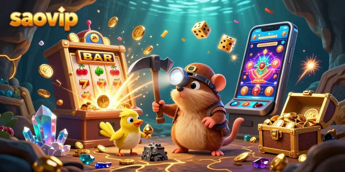 Win big with saovip in this vibrant 3D casino scene featuring exciting games and treasures.