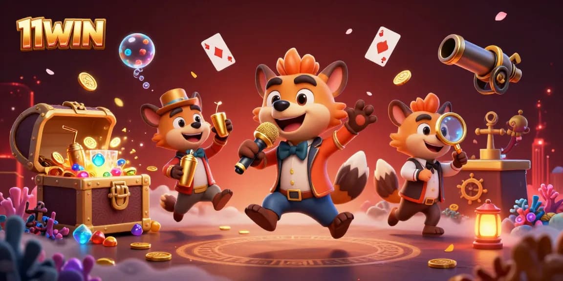 Delight in the excitement of 11WIN with lively hyenas hosting a comedy casino experience filled with treasures.