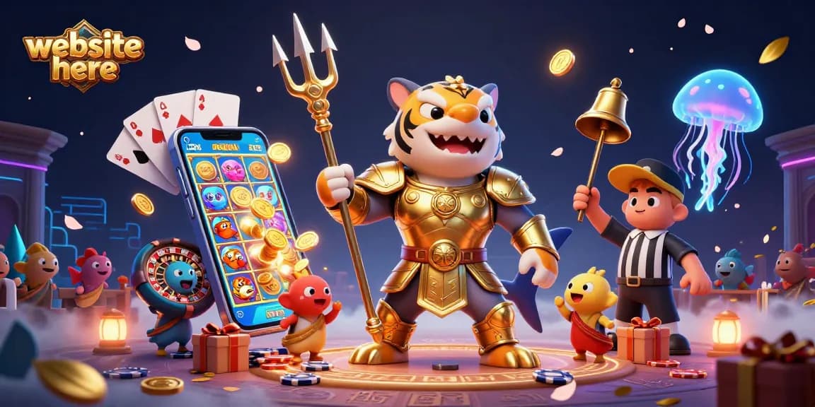 Engage with a vibrant scene showcasing the thrilling world of gambling at website here with lively 3D characters and games.