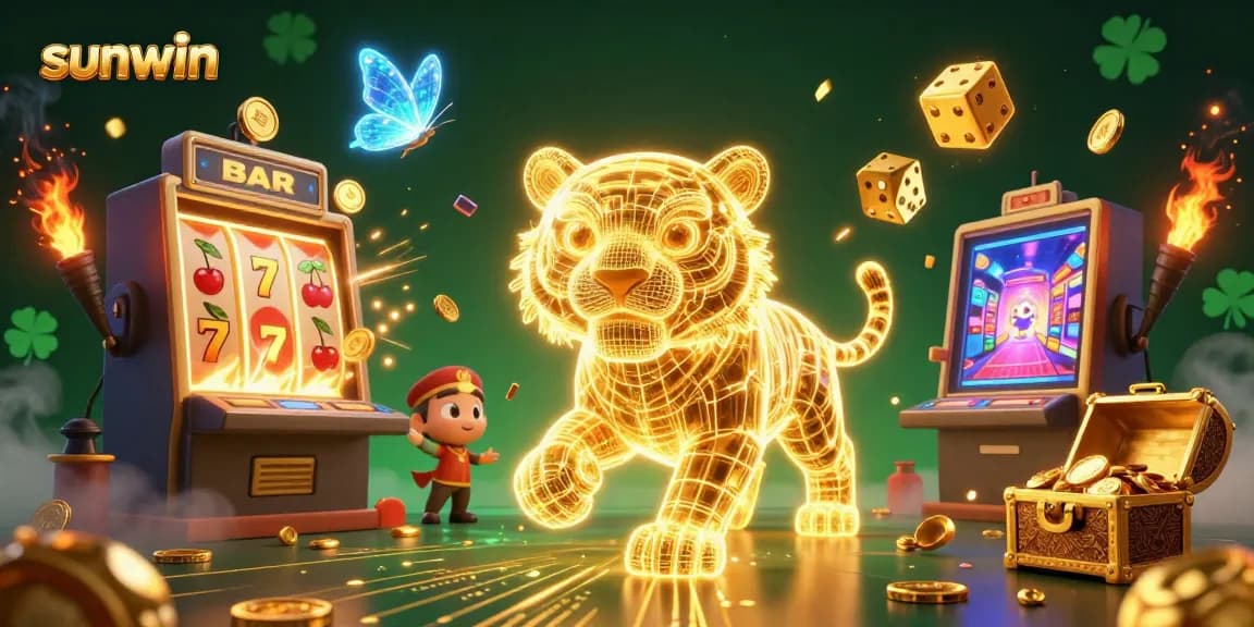 Experience the thrill of sunwin's jackpot excitement as golden tiger and butterflies create a digital casino landscape.