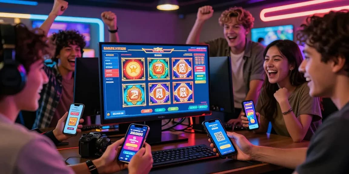 Situs slot deposit 10 ribu: Exciting online gaming scene with players depositing using pulsa.