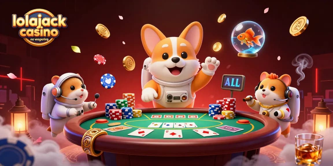 Engage with lolajack casino no wagering in a fun space-themed casino illustration.