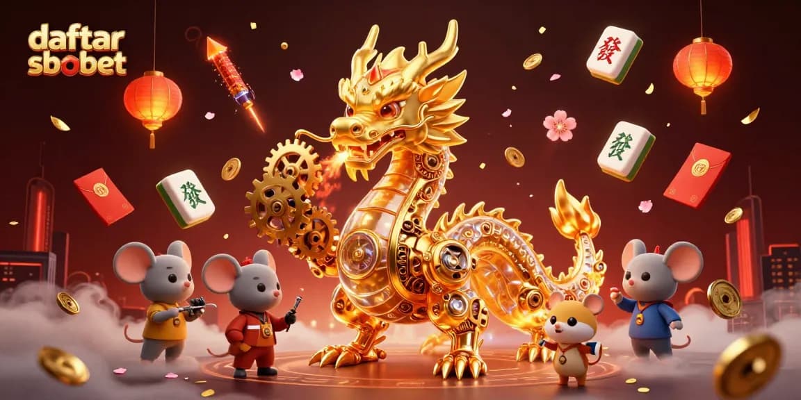 Experience daftar sbobet with a vibrant scene featuring a golden dragon and dynamic betting elements.