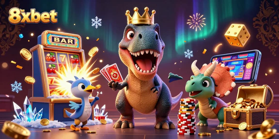 Engage with exciting casino games at 8xbet featuring a vibrant 3D scene of animated characters
