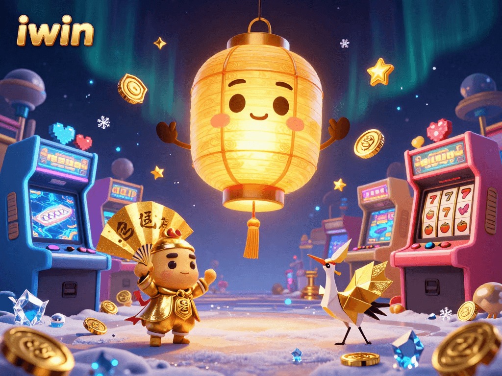 Experience the gaming magic with iwin at this vibrant casino scene featuring a golden lantern spirit.