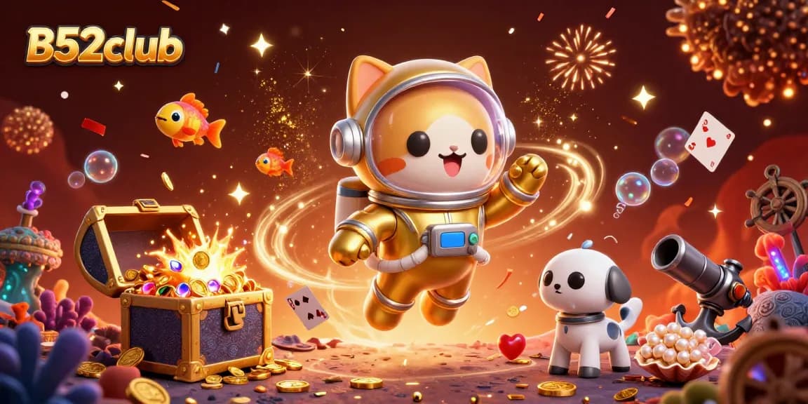 B52club showcases a vibrant 3D scene with charismatic characters enjoying casino excitement, symbolizing fun and adventure.