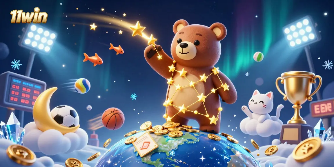 Experience thrilling sports betting action at 11WIN, featuring dynamic 3D illustration with stars and sports elements.