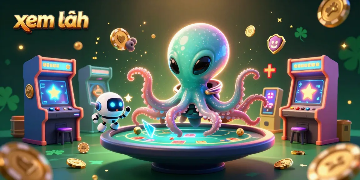 Engage in immersive gaming experiences with the illustrated alien octopus at a holographic table, xem thêm unique casino adventures.