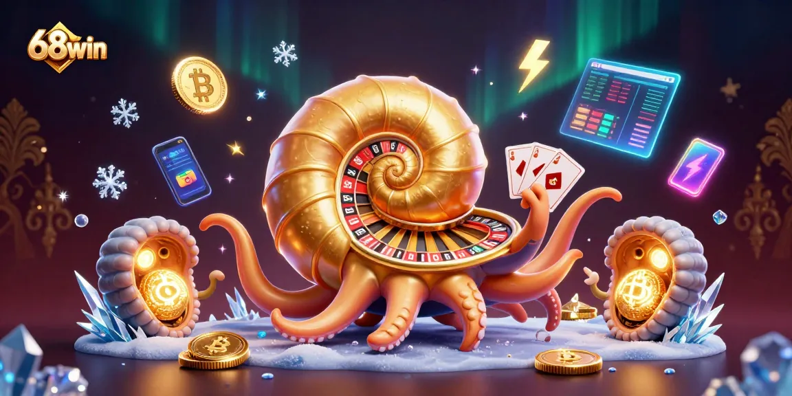 Engage in betting with 68win's captivating casino scene featuring a giant nautilus as a roulette wheel