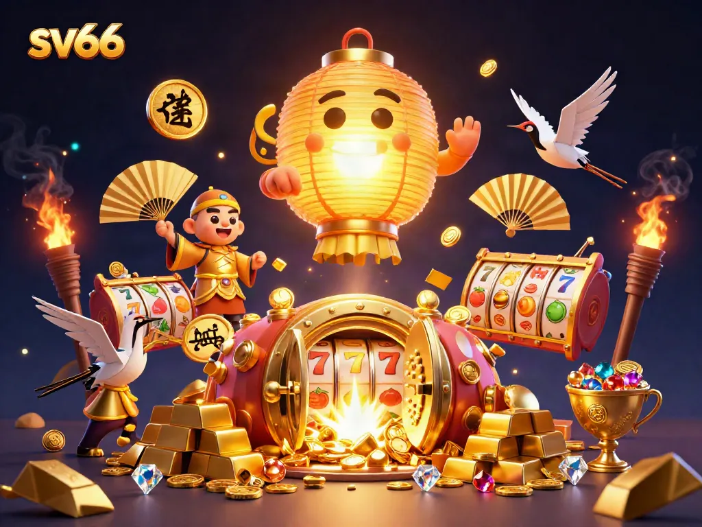 Experience thrilling gameplay at sv66 with golden treasures and dynamic symbols in vibrant casino art.