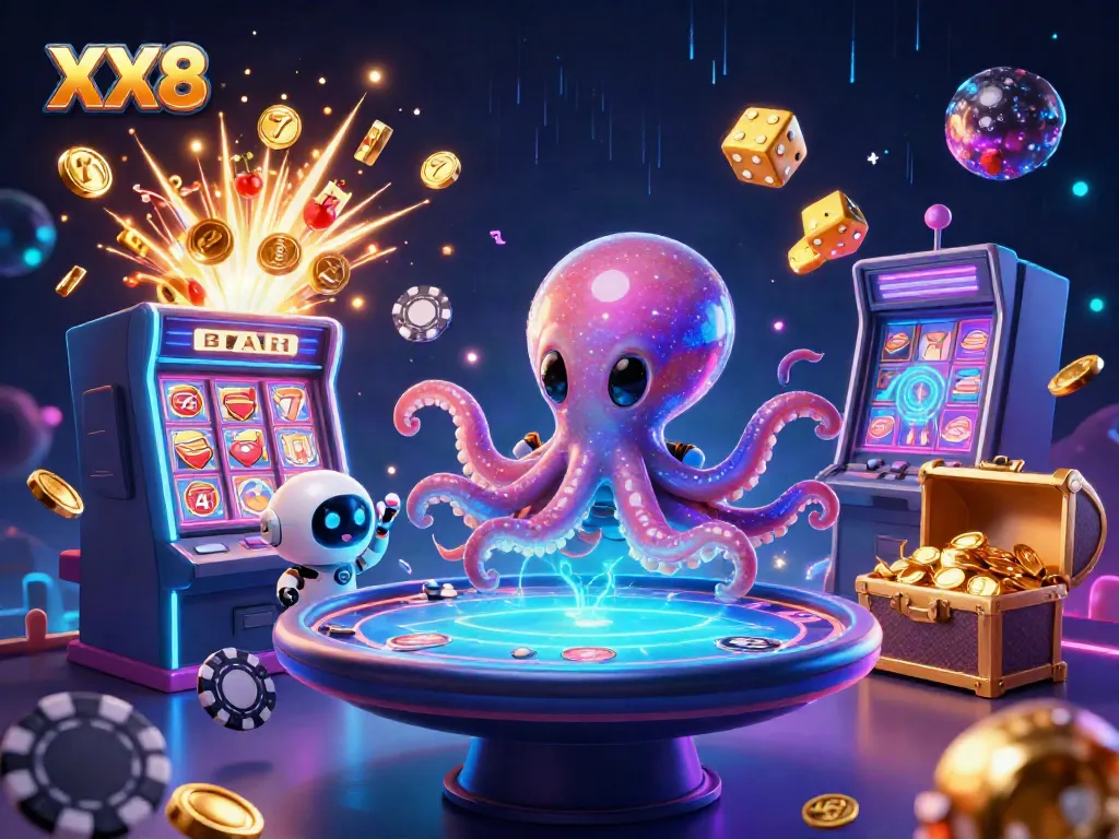 Immerse in the exciting XX8 alien casino world with a vibrant octopus and dynamic poker game.