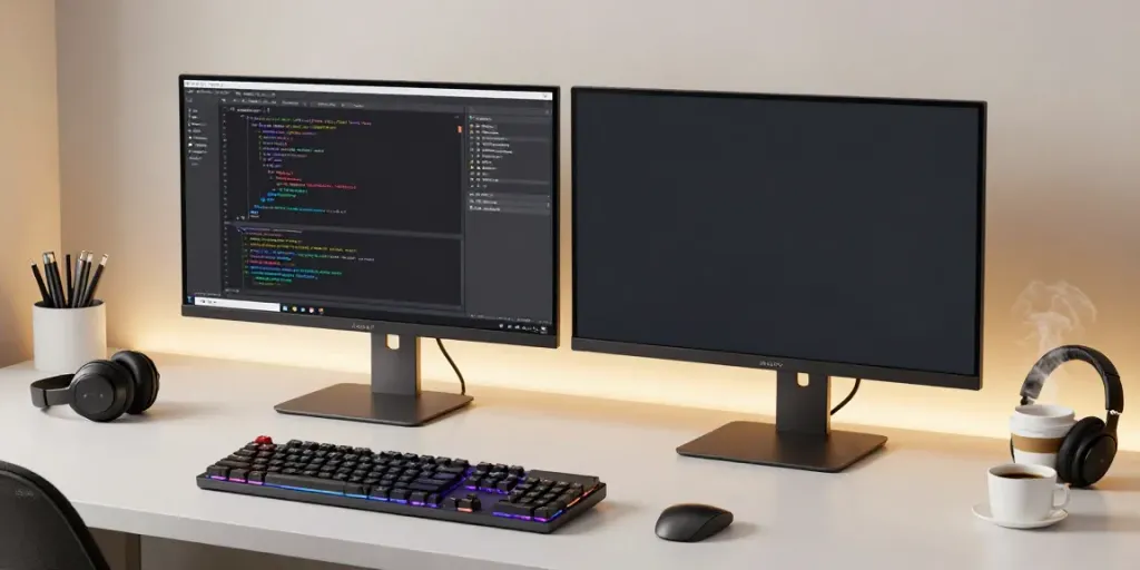 Affordable .co.uk domain registration showcased in a tech workspace featuring coding and development tools.
