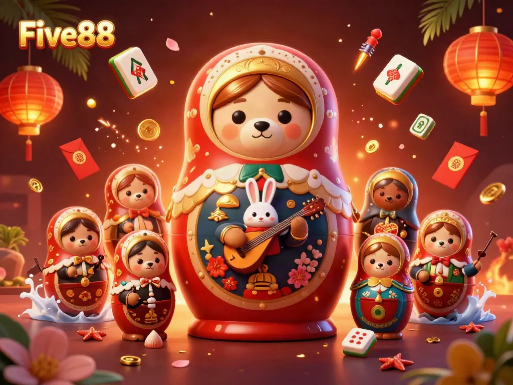 Engage in thrilling casino fun with Five88's lively characters like the Matryoshka bear.