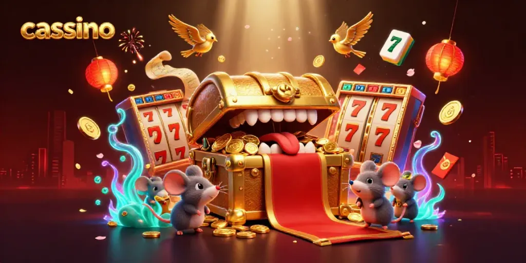 Experience the enchanting casino world with a treasure chest and 3D game elements enticing players.