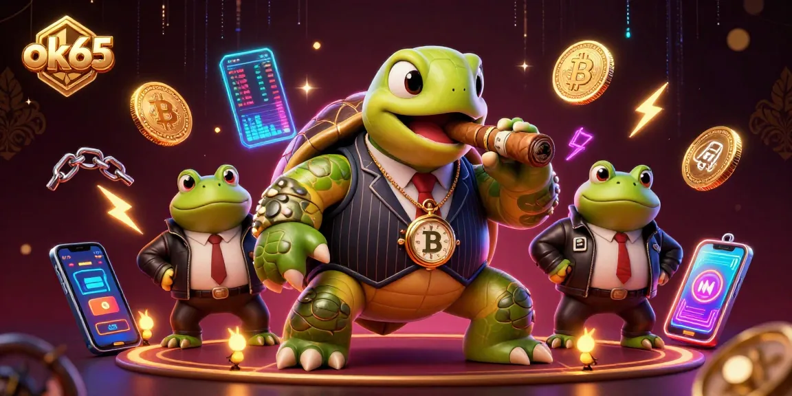 Spin the reels with ok65 while a cartoon turtle in a mobster suit controls the casino action.
