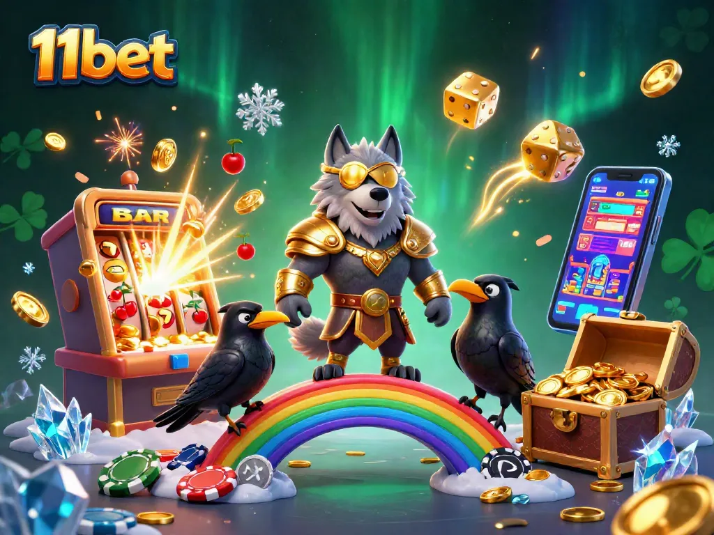 Win big at 11bet with vibrant casino action, featuring Odin and his ravens amidst a jackpot explosion.