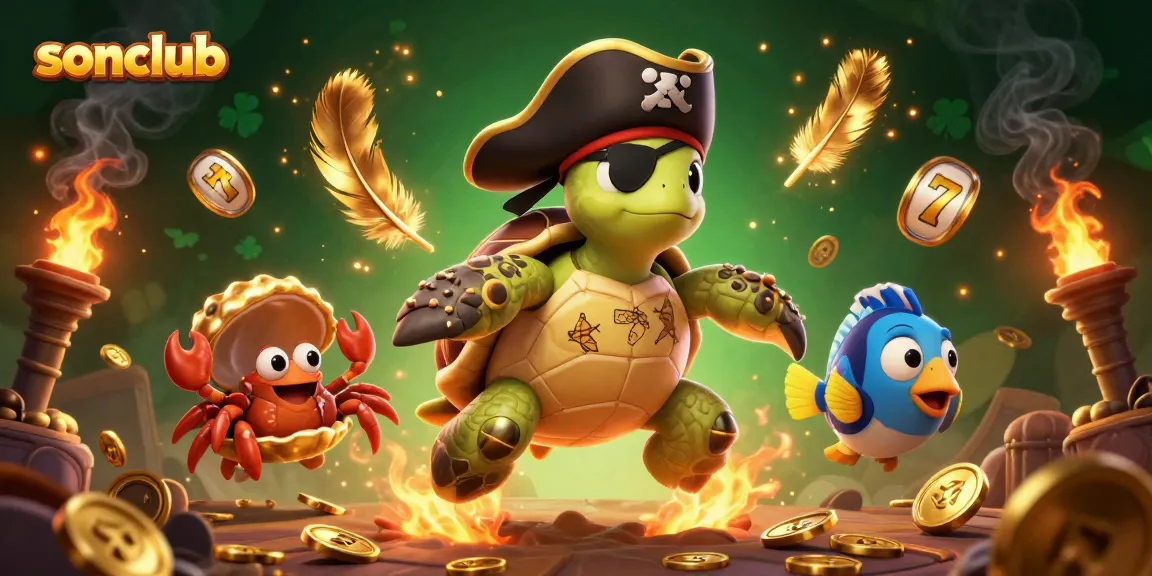 Experience thrilling gameplay at sonclub with a pirate turtle, golden treasures, and dazzling slot elements.