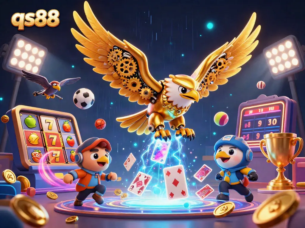 Experience the thrill of qs88 with vibrant gaming elements and dynamic action in a dazzling casino scene.