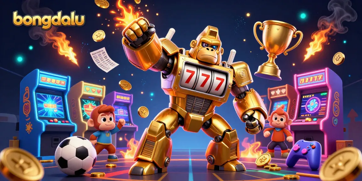 Engage with bongdalu’s thrilling sports betting scene, showcasing a dynamic gorilla mech and vibrant elements.