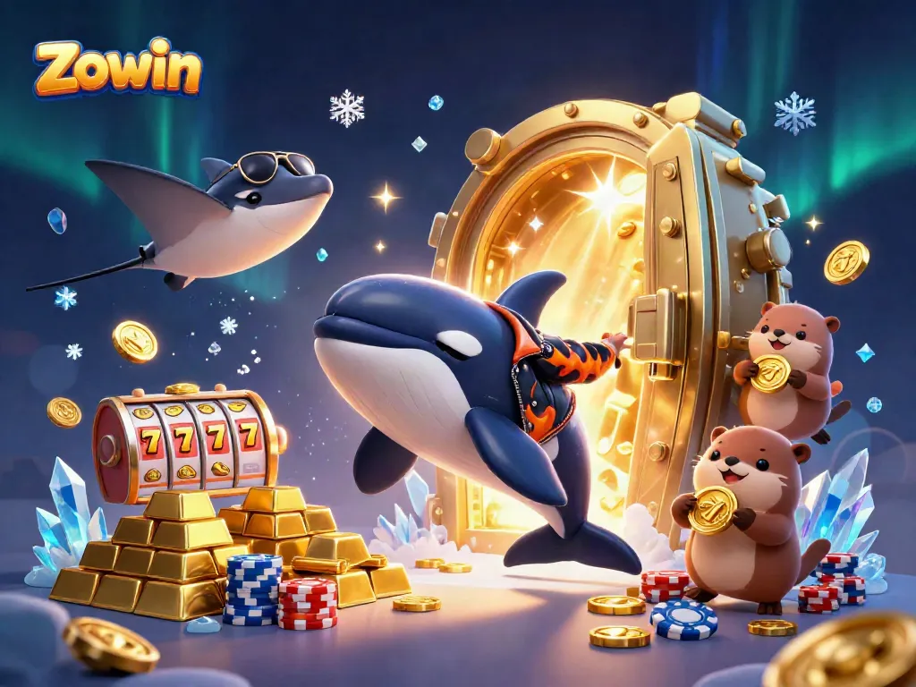 Zowin offers an engaging slot machine scene featuring orca, stingray, and otters with treasure.