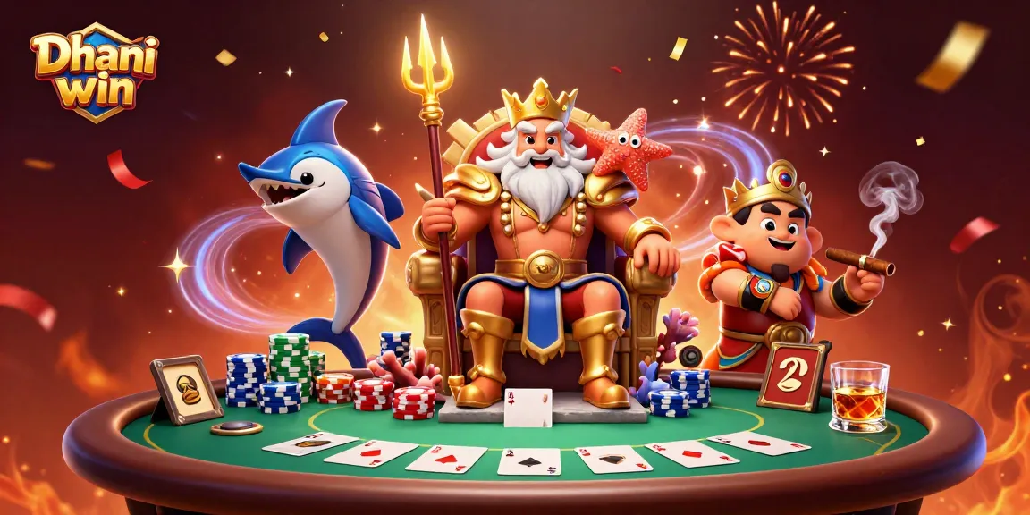 Dhani win gaming excitement illustrated with sea king and samurai in vibrant casino scene.