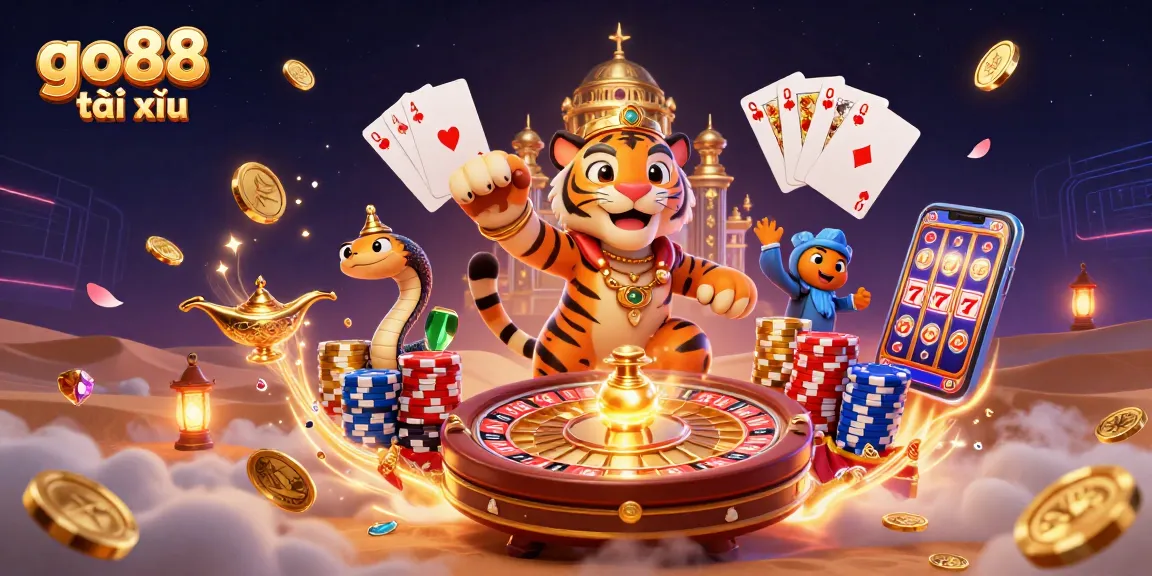 Experience go88 tài xỉu with an exciting 3D casino scene featuring vibrant game elements and lively characters.