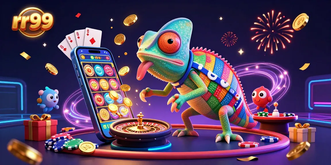 Experience excitement with rr99 as a colorful chameleon owner captures coins amidst dynamic casino games.