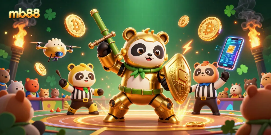 Experience mb88's thrilling casino gameplay with golden panda pilot in a vibrant arena.