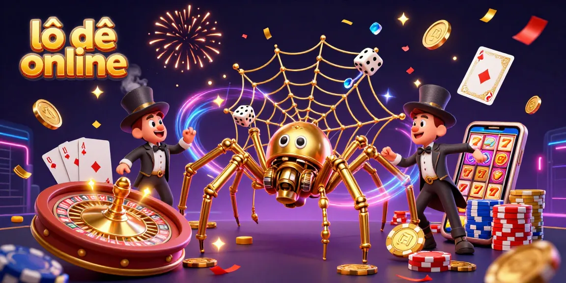 Experience thrilling lô đề online action as a golden spider captures dice amidst casino excitement.