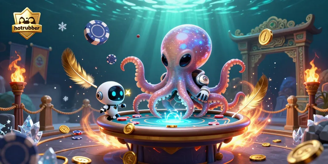 Engage in thrilling poker action with the hotrubber alien octopus at a holographic table.