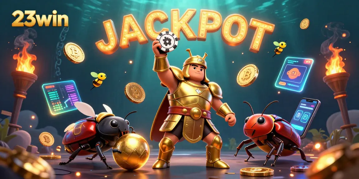 Win big with 23win as a herculean beetle champions poker in a vibrant casino environment.