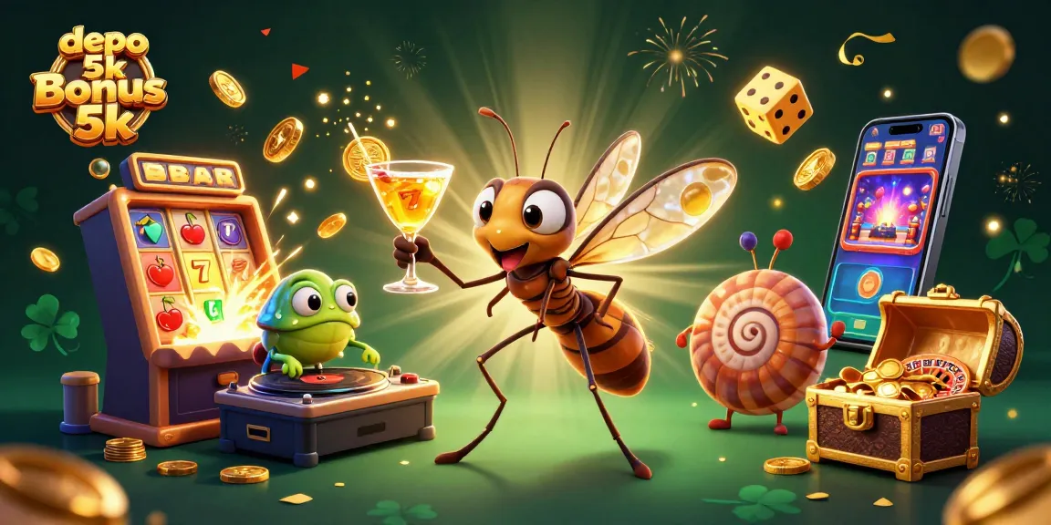 Experience the excitement of depo 5k bonus 5k with a vibrant casino scene featuring unique characters and jackpot elements.